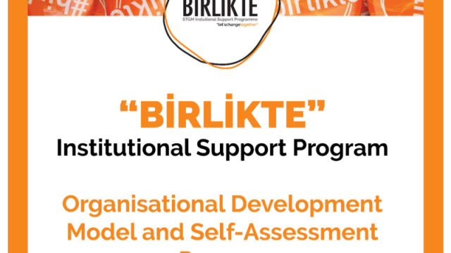 Cover of the BİRLİKTE Organisational Development Model guidelines, with orange #birlikte badges