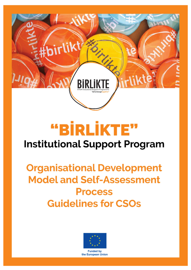 Cover of the BİRLİKTE Organisational Development Model guidelines, with orange #birlikte badges